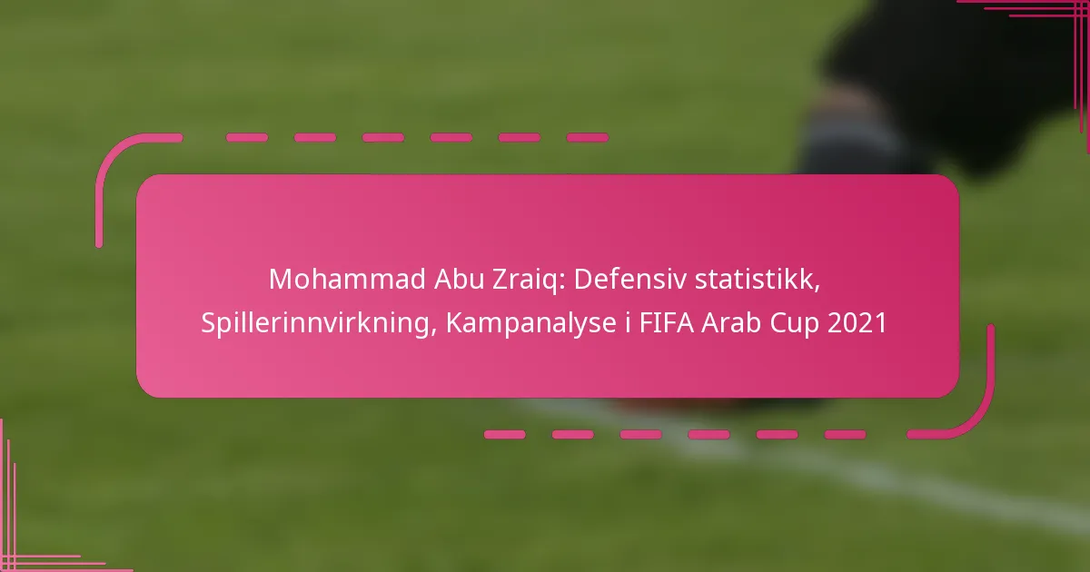 Mohammad Abu Zraiq: Defensiv statistikk, Spillerinnvirkning, Kampanalyse i FIFA Arab Cup 2021