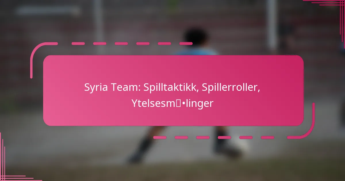 Syria Team: Spilltaktikk, Spillerroller, Ytelsesmålinger