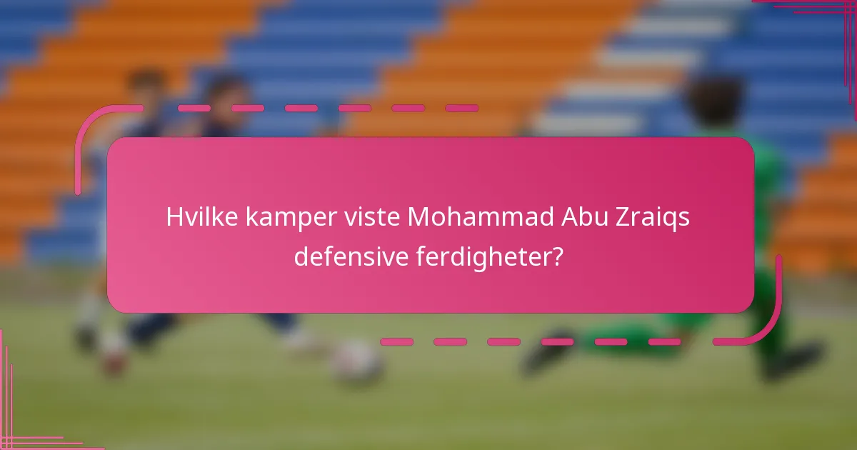 Hvilke kamper viste Mohammad Abu Zraiqs defensive ferdigheter?